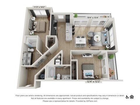 Floor plan for 2 beds, 2 baths, 1226 sqft